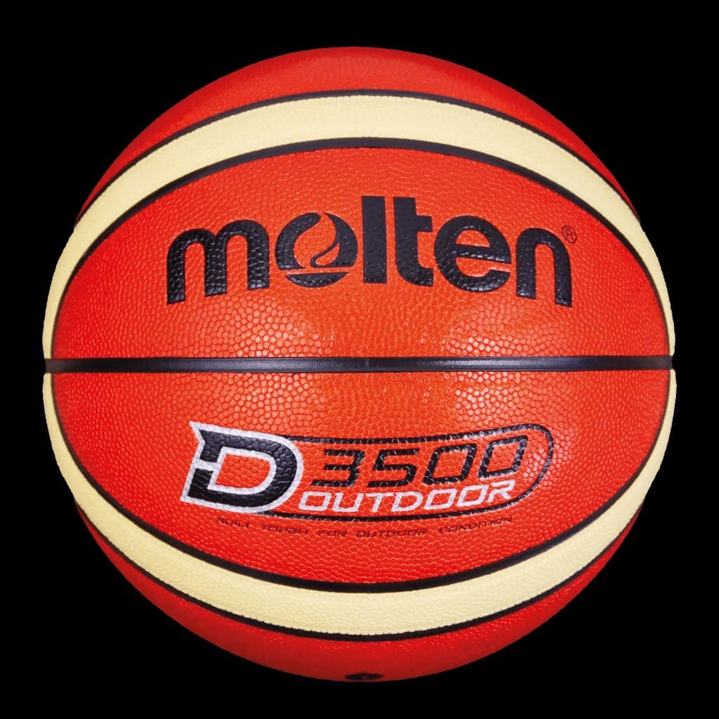 Molten D3500 Outdoor basketball with D 3500 OUTDOOR branding on black background