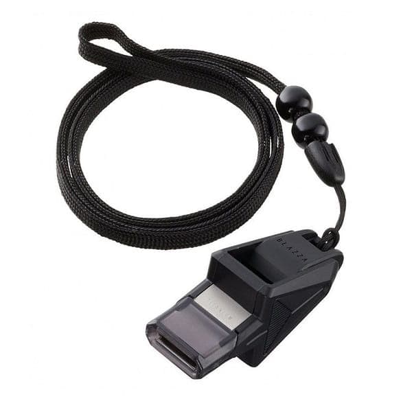 Molten Blazza black whistle with black braided lanyard