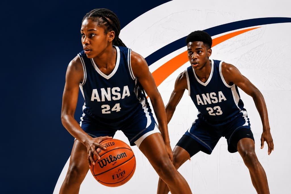ANSA Basketball Academy — athletes in navy and orange uniforms